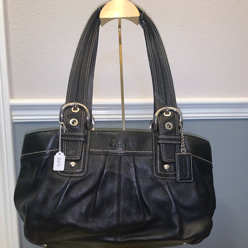 Coach Leather Shoulder Bag- Black